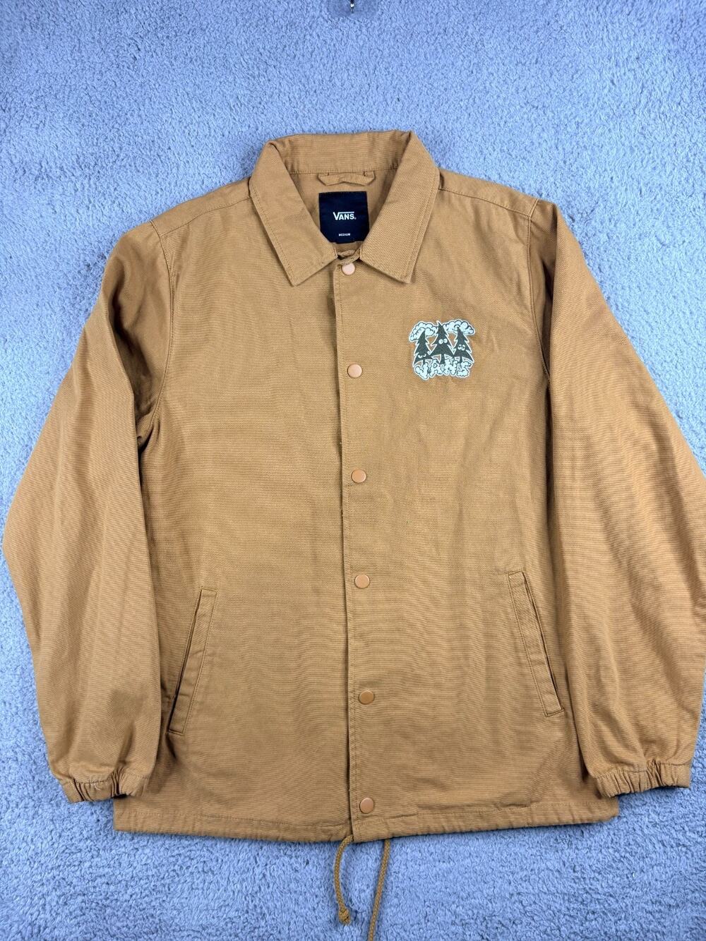 Vans Torrey Coach Jacket Men's Medium Brown Button Front Trees Embroidered